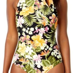 Hurley Floral Hibiscus Waikiki Wonder One Piece Cross Back Swimsuit